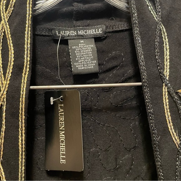 NWT Lauren Michelle Black Embroidered Open Front Cardigan Duster Jacket Size M - Picture 4 of 4